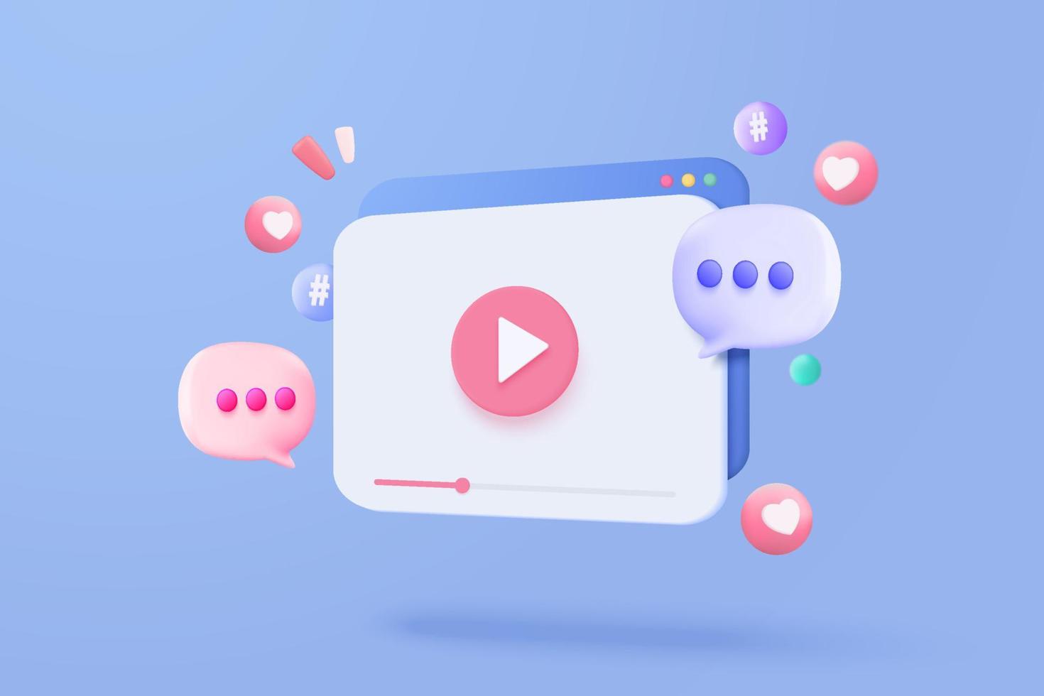 3d sociaal media met leven streaming en emotie Aan browser in blauw achtergrond. sociaal media online spelen video voor maken geld passief inkomen concept. 3d leven vermaak vector geven illustratie