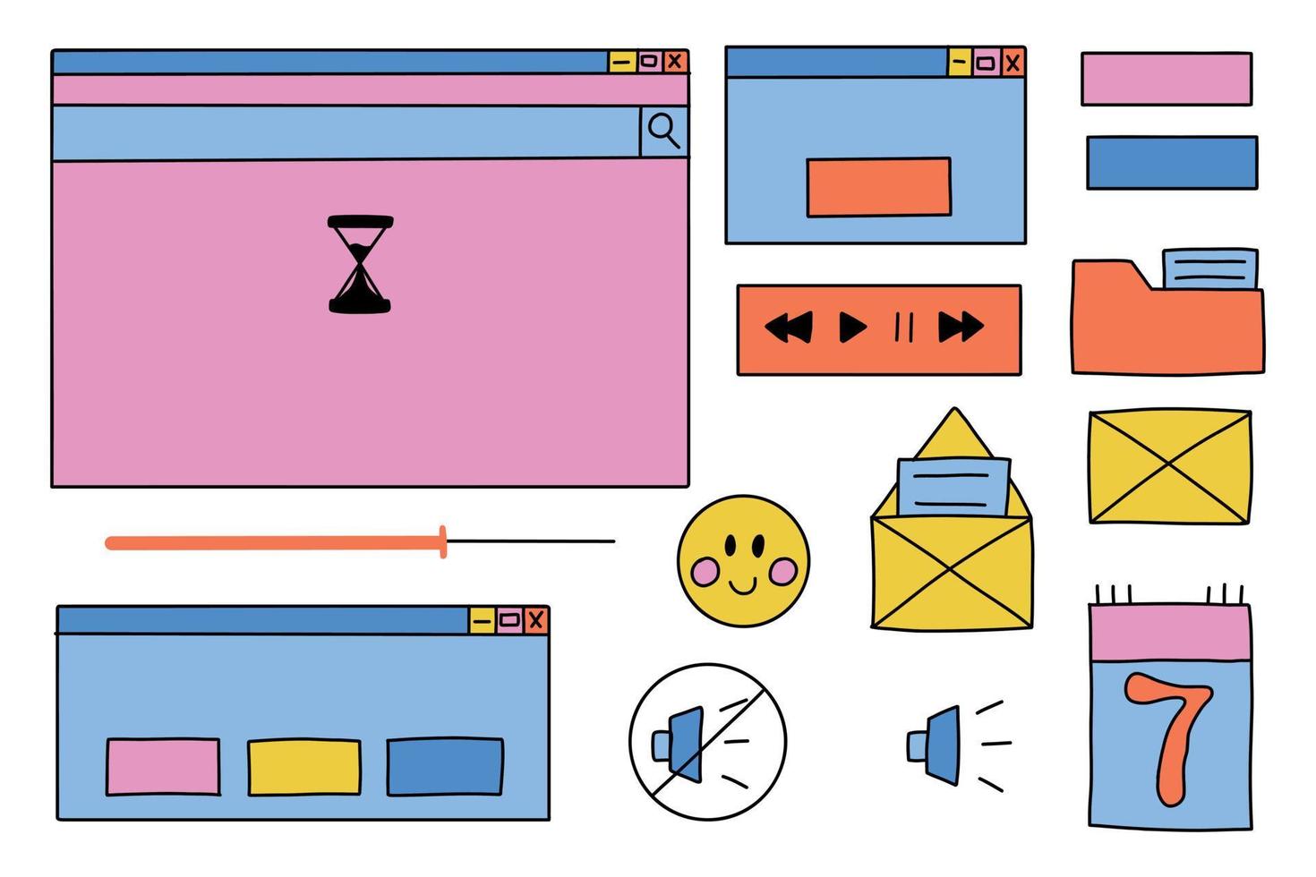 oud computer esthetiek. retro pc elementen, gebruiker koppel, in werking systeem, ramen, pictogrammen in 2k modieus retro stijl. nostalgie voor 1990-2000. vector