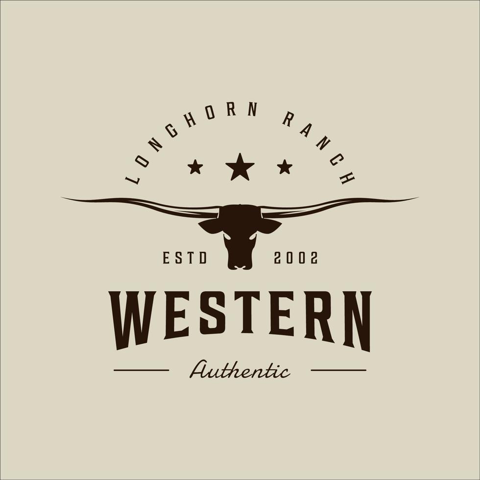 Longhorn Texas logo vector wijnoogst illustratie sjabloon icoon grafisch ontwerp. hoofd van koe of buffel teken of symbool voor dier dieren in het wild of boerderij bedrijf met retro typografie stijl