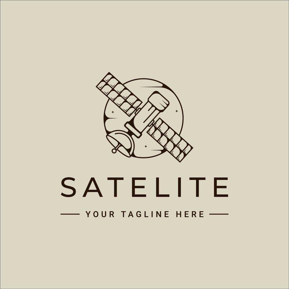 satelliet ruimte logo lijn kunst vector gemakkelijk illustratie sjabloon icoon grafisch ontwerp. globaal communicatie teken of symbool voor astronomie concept