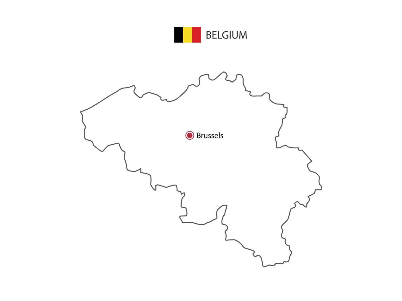 hand- trek dun zwart lijn vector van belgie kaart met hoofdstad stad Brussel Aan wit achtergrond.