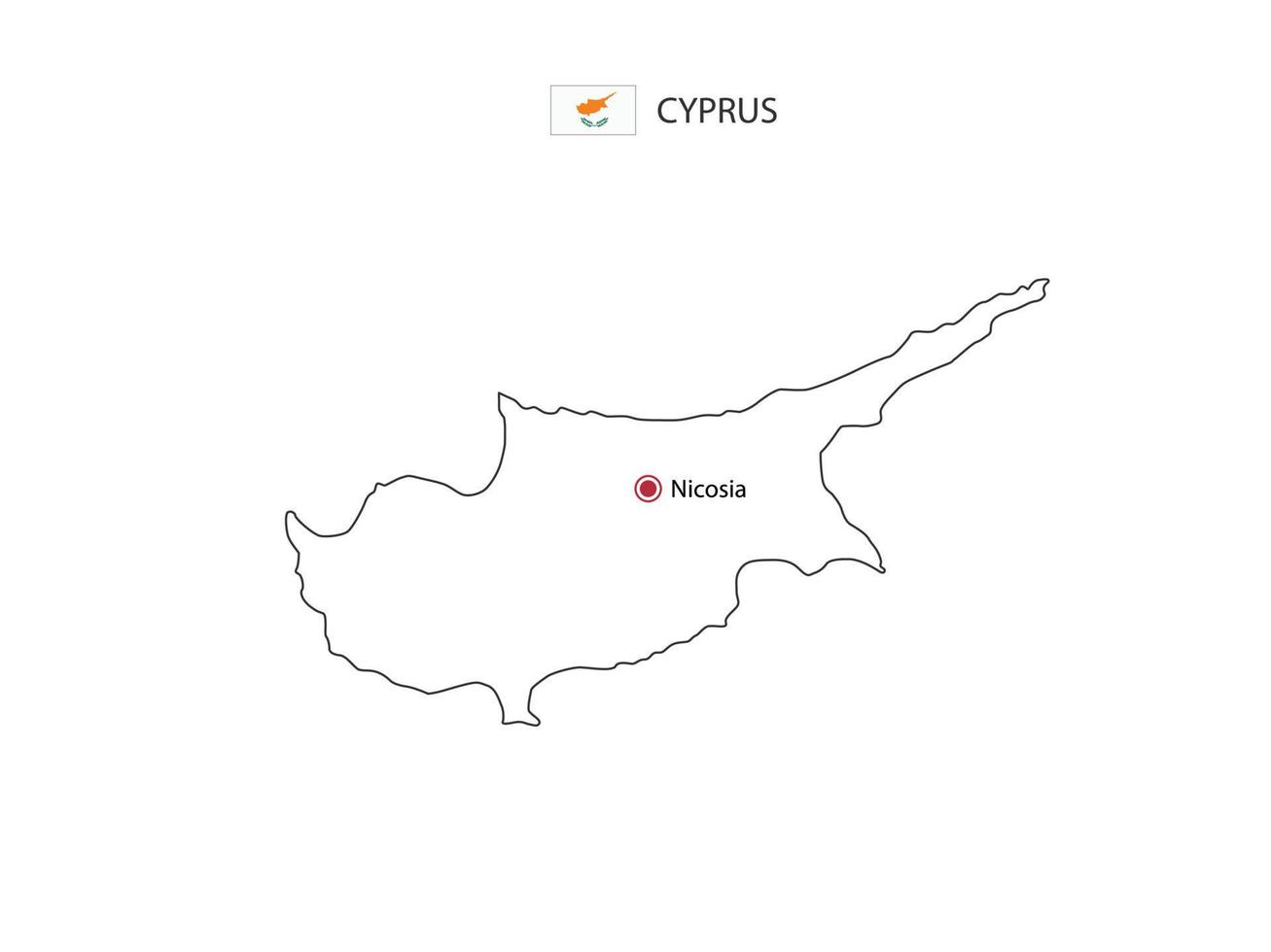 hand- trek dun zwart lijn vector van Cyprus kaart met hoofdstad stad Nicosia Aan wit achtergrond.