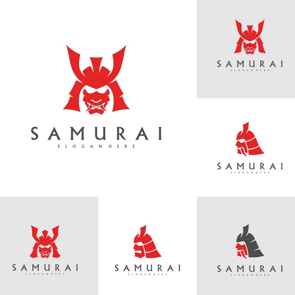 reeks van samurai hoofd logo ontwerp vector. samurai krijger logo sjabloon vector