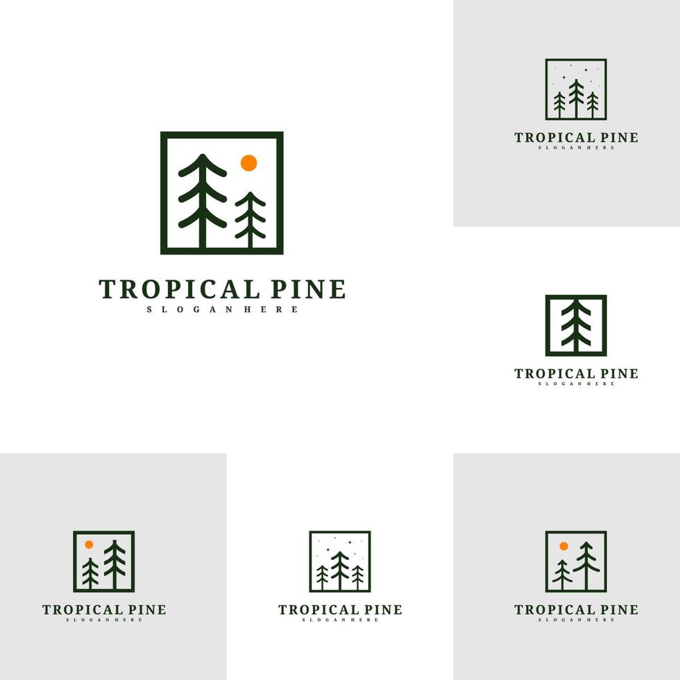 set van pine tree logo vector ontwerpsjabloon, tropisch woud logo concepten illustratie.