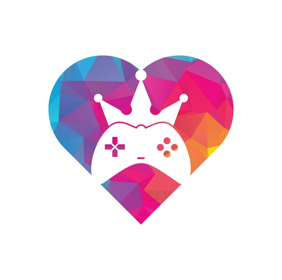 spel koning hart vorm concept logo icoon ontwerp. spel kroon bedieningshendel icoon logo sjabloon. vector