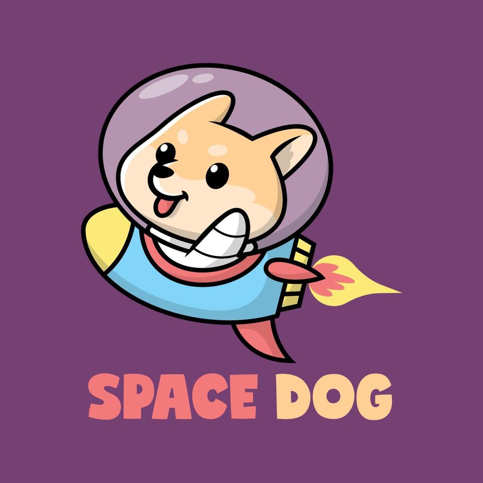 een schattig shiba inu is vervelend een astronaut pak en rijden een raket. premie tekenfilm vector. vector