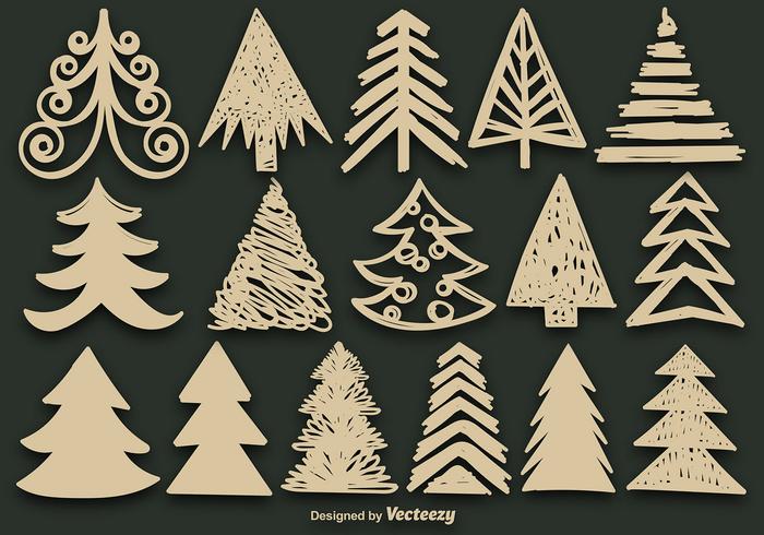 Hand getekende vector set van de kerstboom