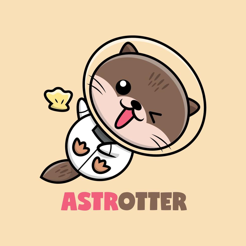 een glimlachen Otter in een astronaut kostuum. premie tekenfilm vector. vector