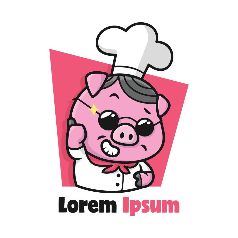 voor de helft lichaam grappig varken chef is glimlachen en geeft duimen omhoog tekenfilm mascotte ontwerp. vector