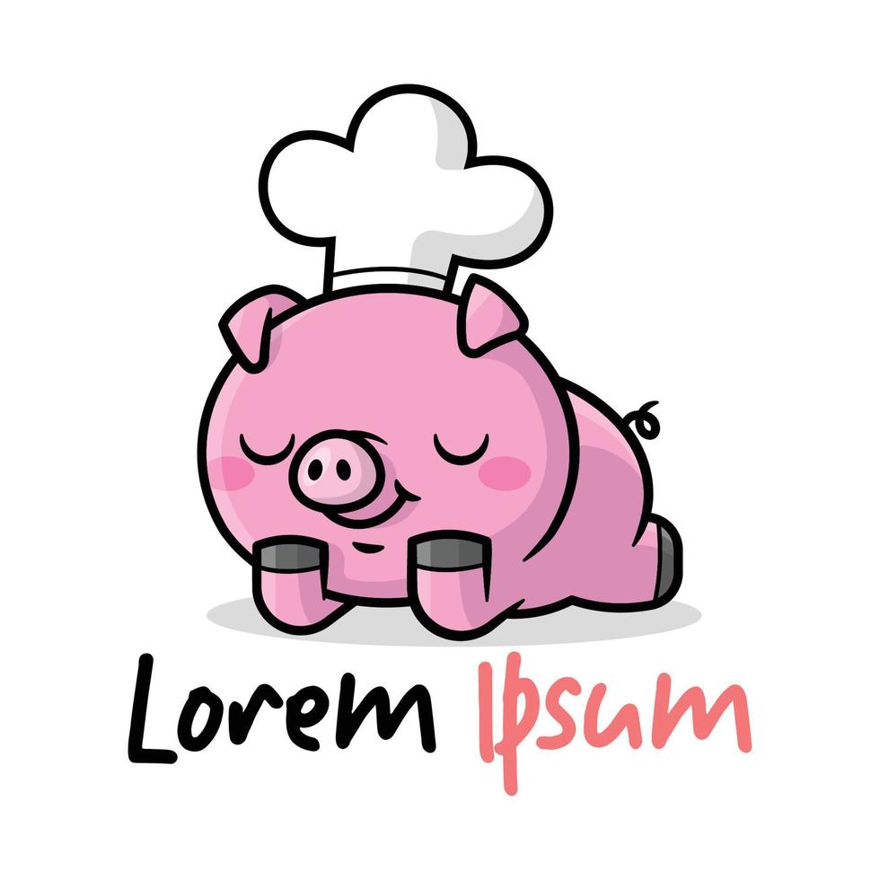 schattig kom tot rust aan het liegen varken is vervelend chef hoed tekenfilm mascotte ontwerp vector