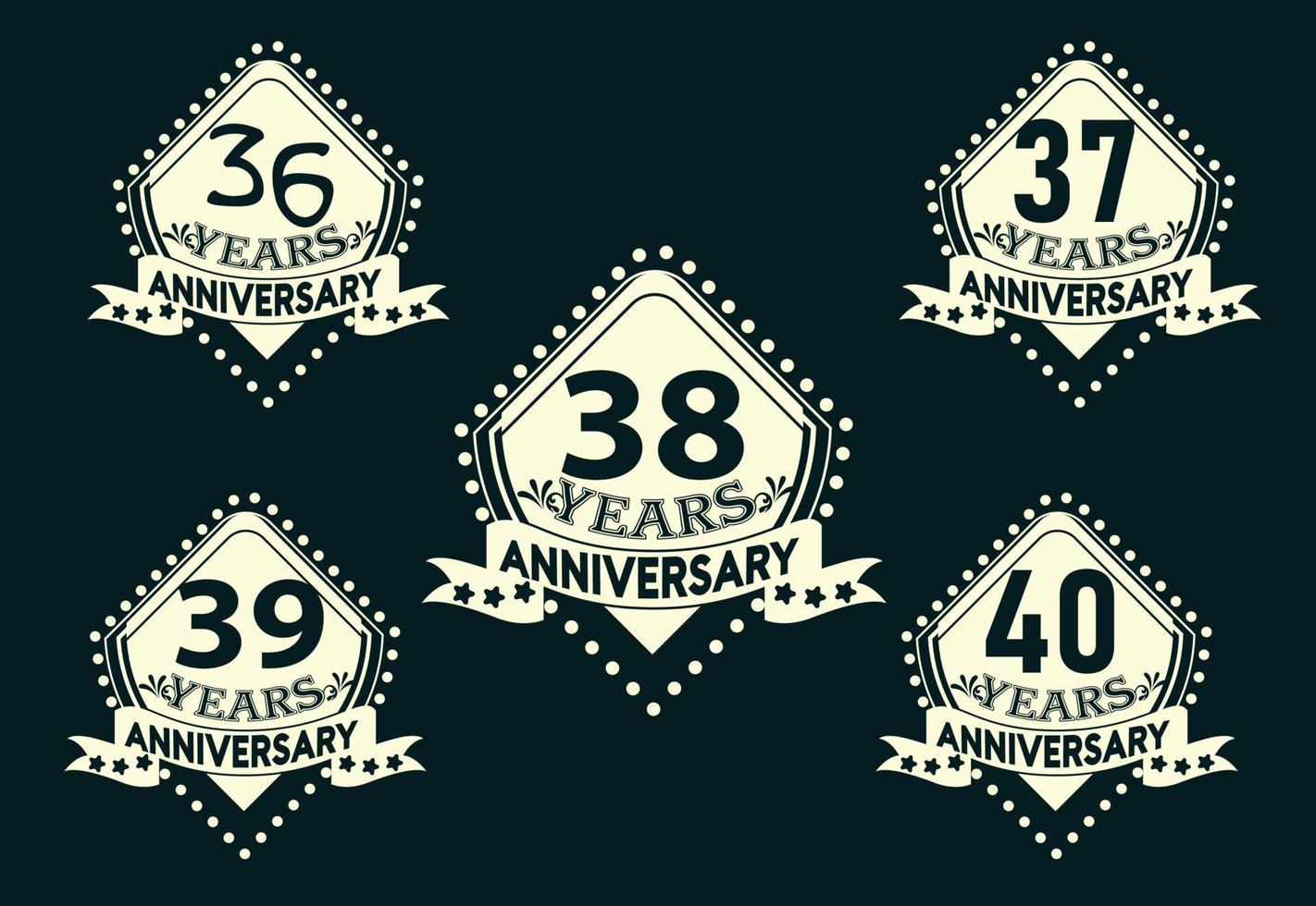 36 naar 40 jaren verjaardag logo en sticker ontwerp sets vector