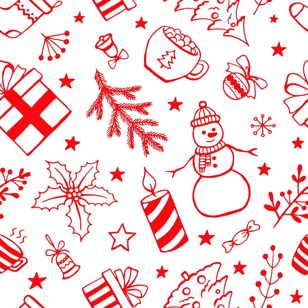 Kerstmis naadloze patroon, hand getrokken doodle stijlelementen. vectorillustratie. vector