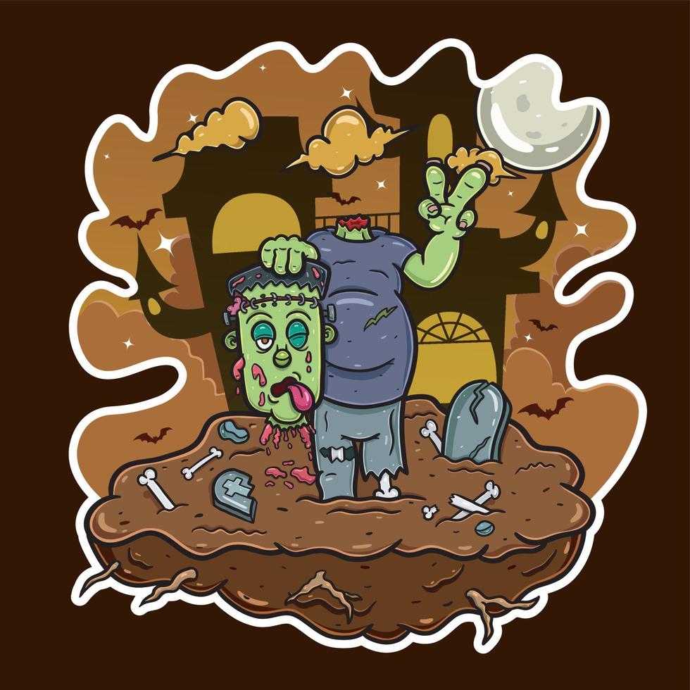 tekenfilm mascotte van halloween frankenstein Aan nacht. vector