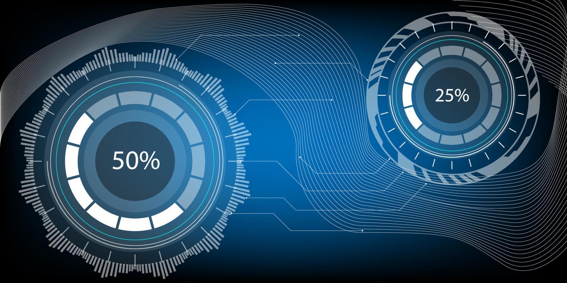 circulair percentage met futuristische elementen. holografische hud gebruikersinterface-elementen, hightech bars en frames. hud-interfacevector. vector