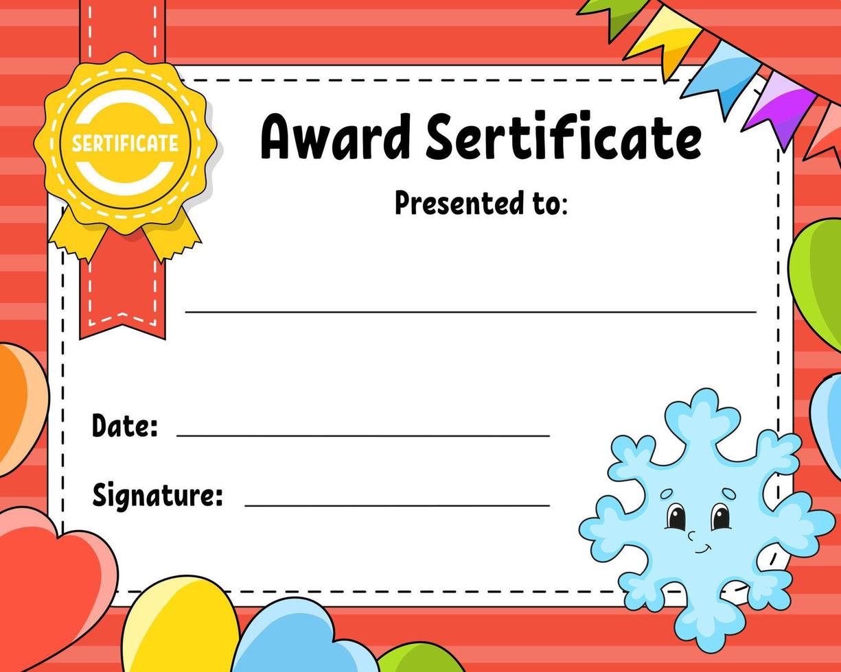 prijs certificaat sjabloon. kleurrijk school- en peuter- diploma. voor kinderen en kinderen. vector illustratie.