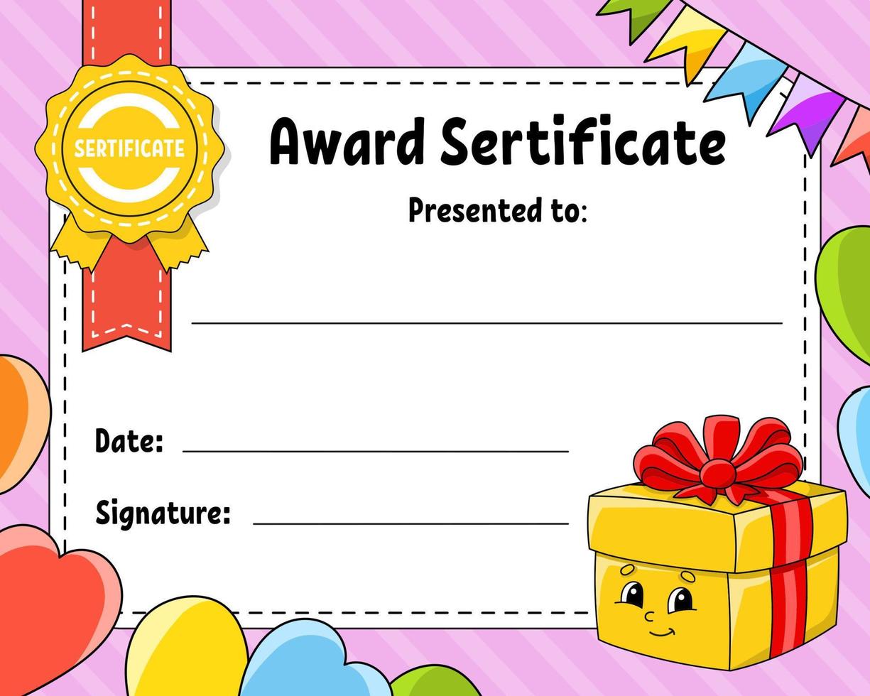 prijs certificaat sjabloon. kleurrijk school- en peuter- diploma. voor kinderen en kinderen. vector illustratie.