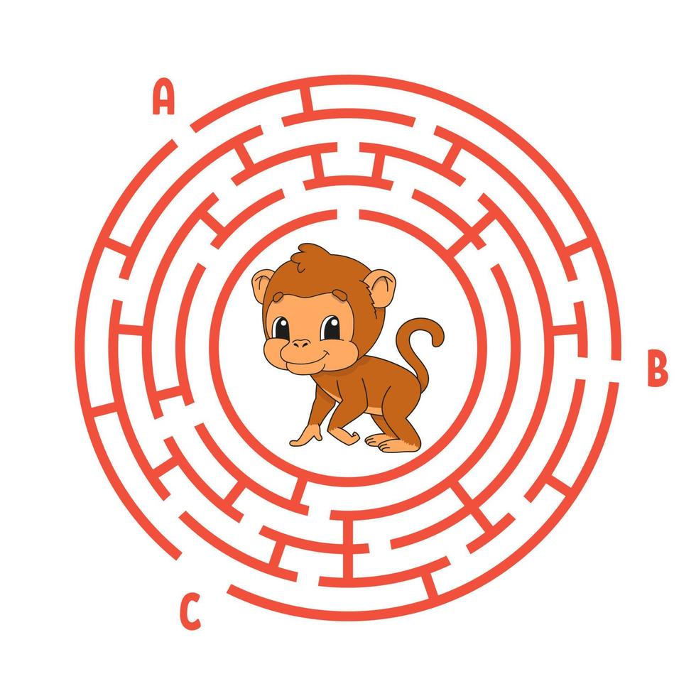 cirkel doolhof. spel voor kinderen. puzzel voor kinderen. rond labyrint raadsel. kleur vectorillustratie. vind het juiste pad. onderwijs werkblad. vector