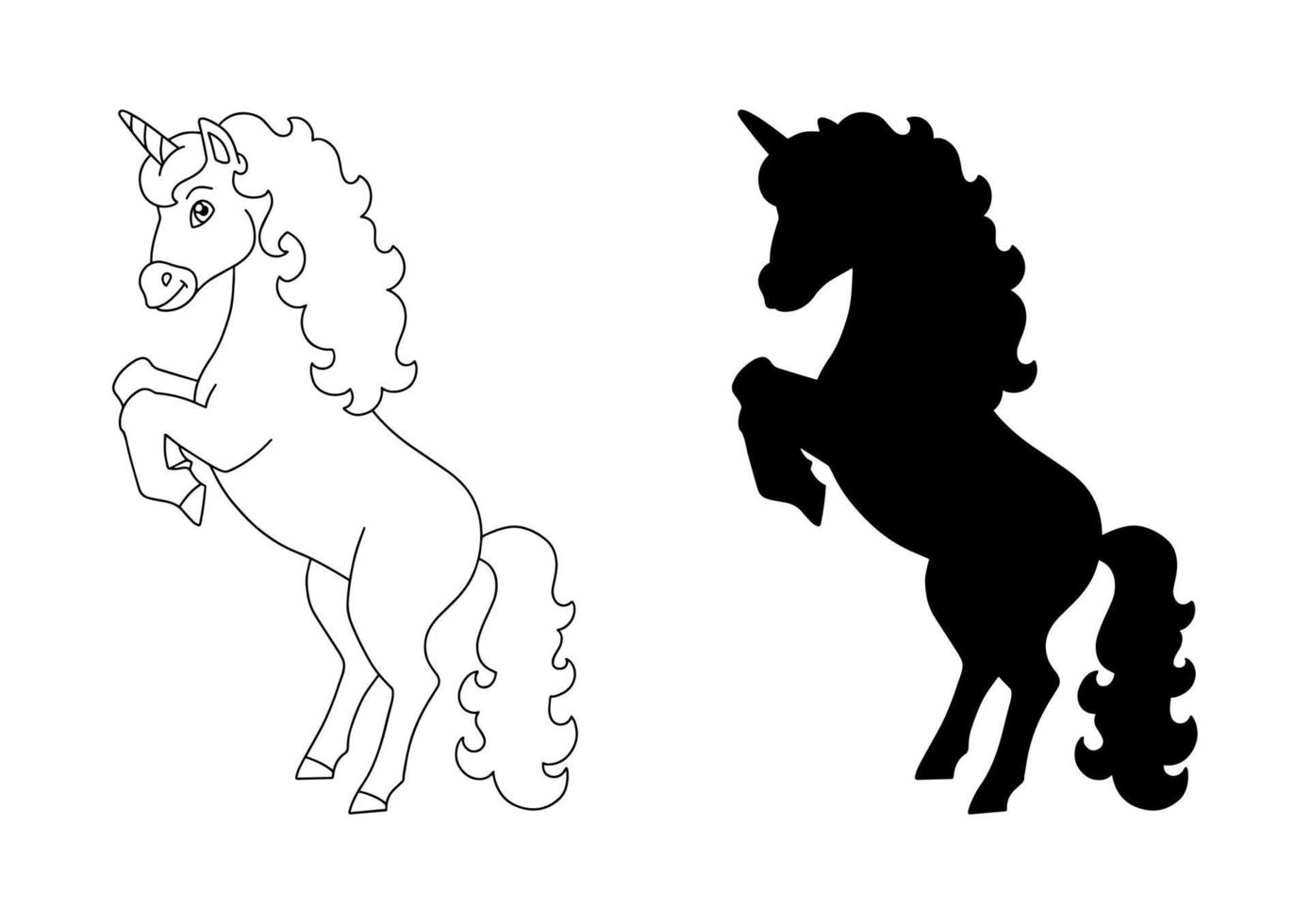 magische fee eenhoorn. leuk paard. zwart silhouet. ontwerpelement. vectorillustratie geïsoleerd op een witte achtergrond. sjabloon voor boeken, stickers, posters, kaarten, kleding. vector