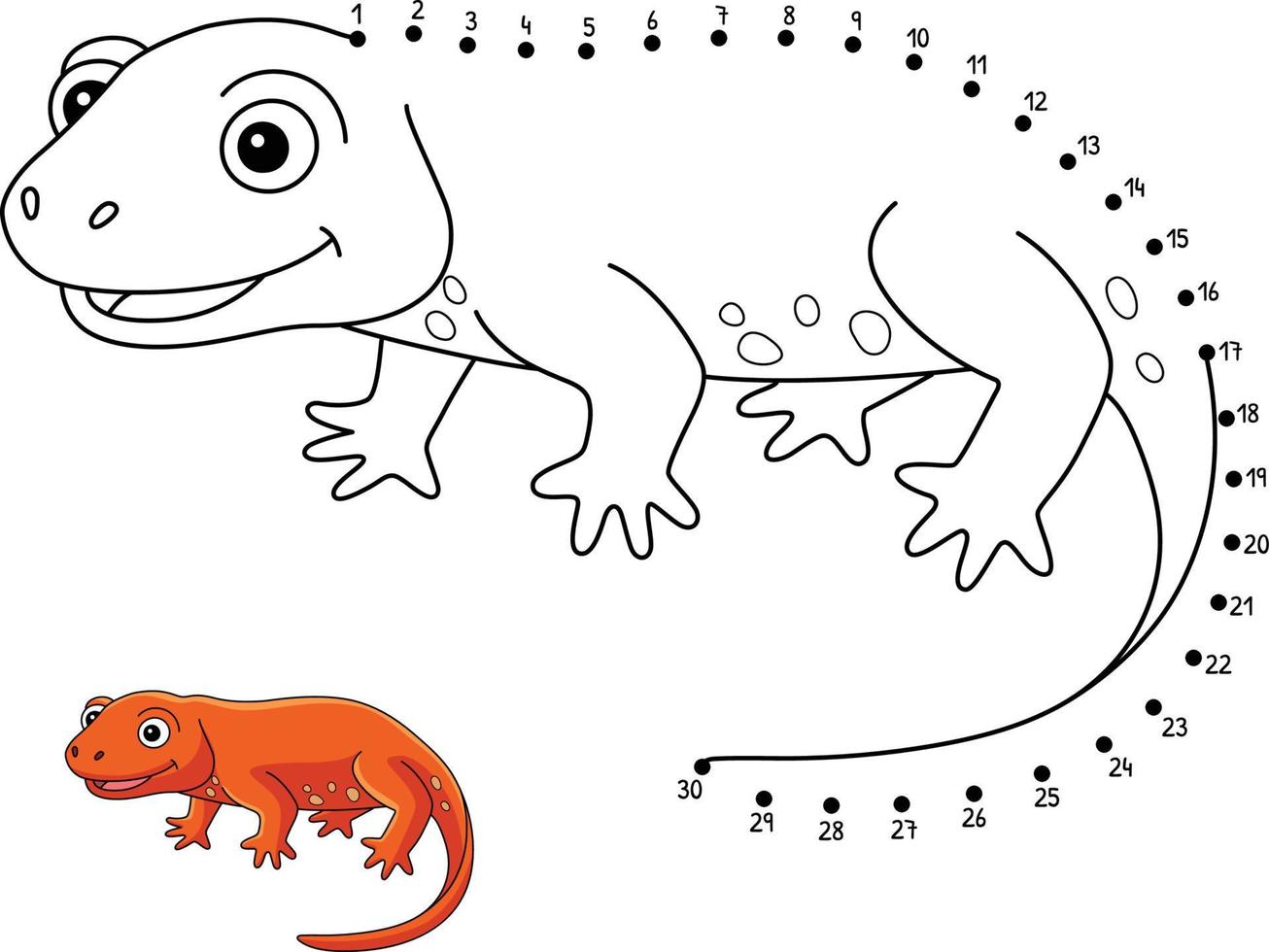 punt naar punt newt dier geïsoleerd kleur bladzijde vector