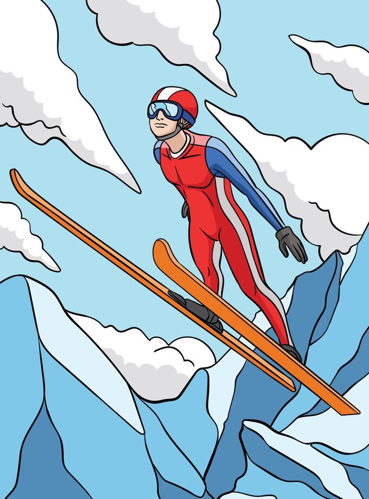 ski jumping gekleurde tekenfilm illustratie vector