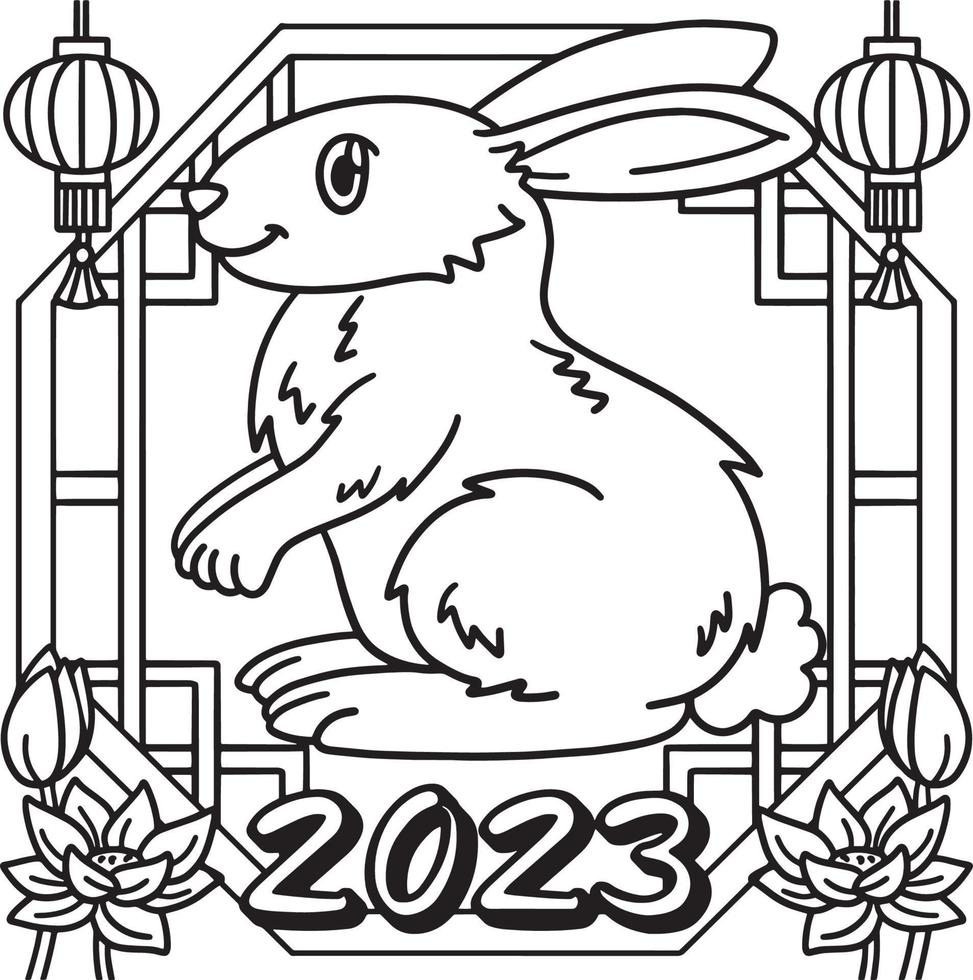 2023 jaar van de konijn kleur bladzijde voor kinderen vector