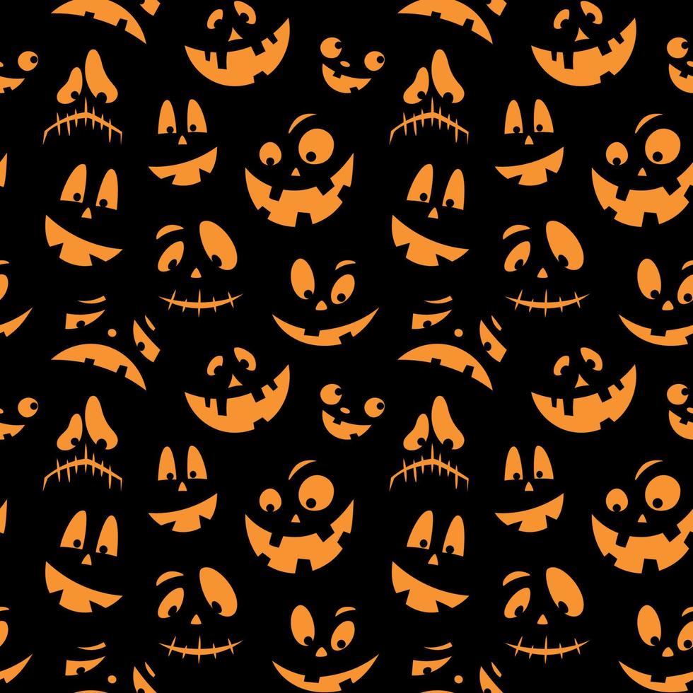 naadloos patroon met oranje emoties halloween pompoenen Aan een zwart achtergrond. grappig gezichten voor plakboek digitaal papier, textiel afdrukken, bladzijde vullen. vector illustratie