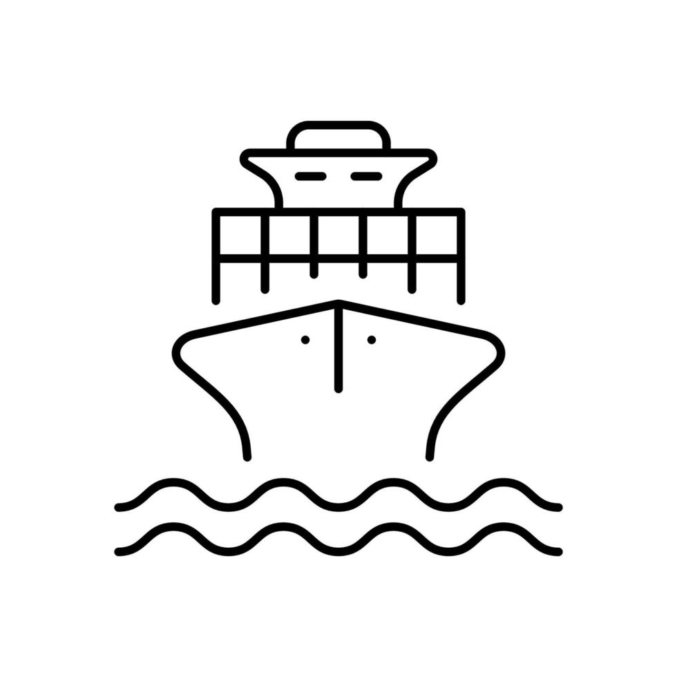 zee boot vaartuig lijn icoon. vracht marinier houder levering lineair pictogram. lading schip levering zwart schets icoon. groot reis jacht Verzenden. bewerkbare hartinfarct. geïsoleerd vector illustratie.