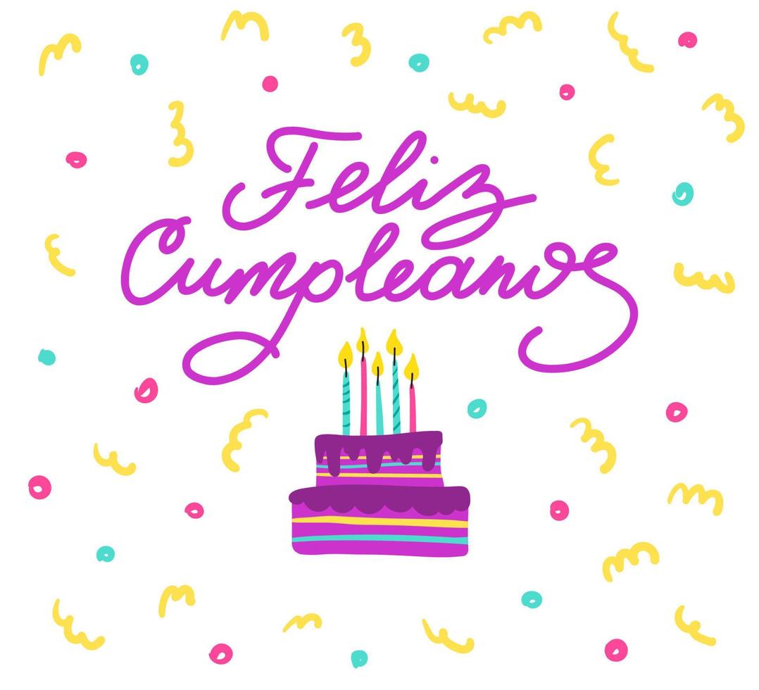 feliz cumpleanos belettering Aan verjaardag met taart en schattig krullen vector