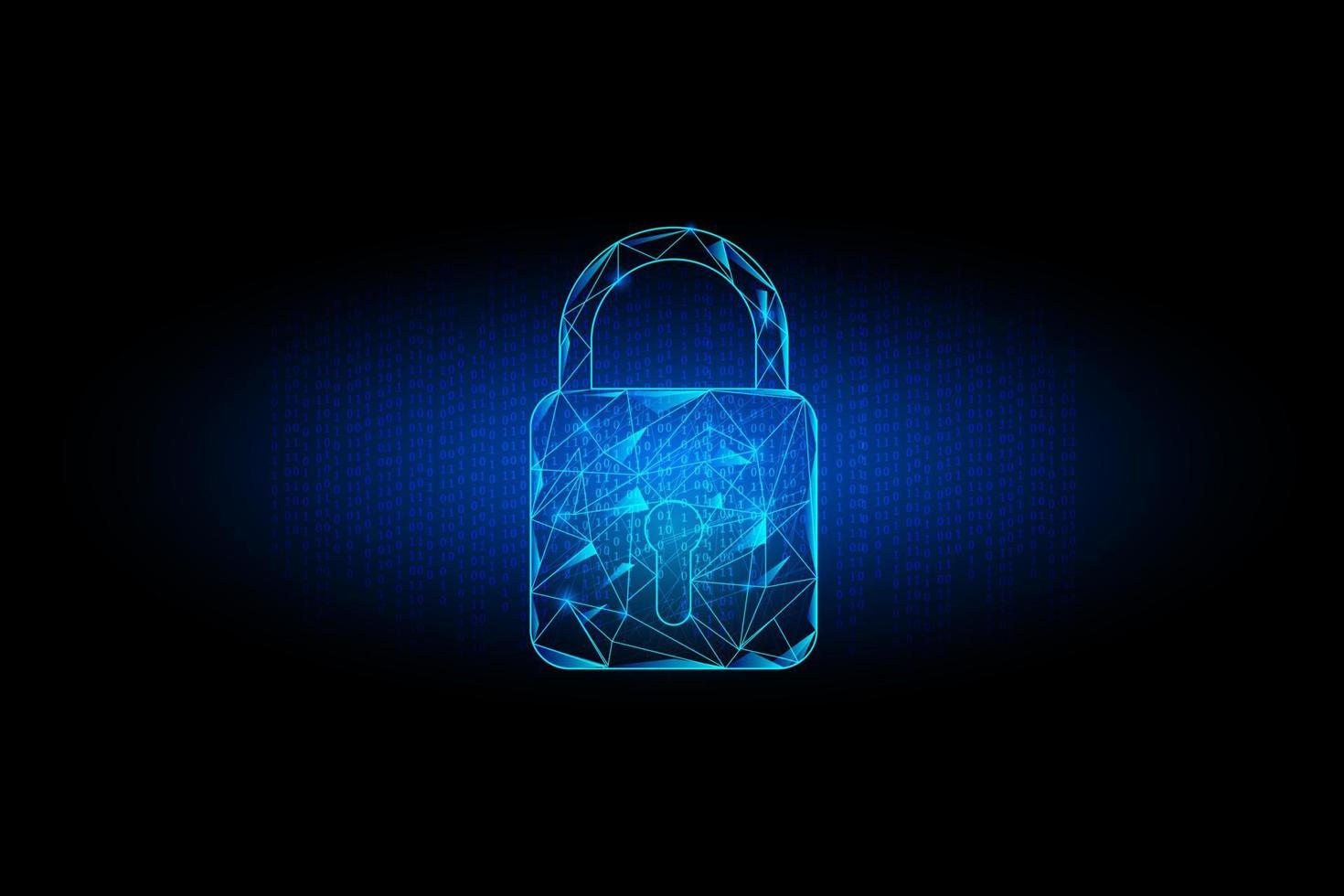 internet en cybercriminaliteit concept. wireframe veelhoekige van een slot met binair aantal achtergrond. wachtwoord en beschermen gegevens. vector