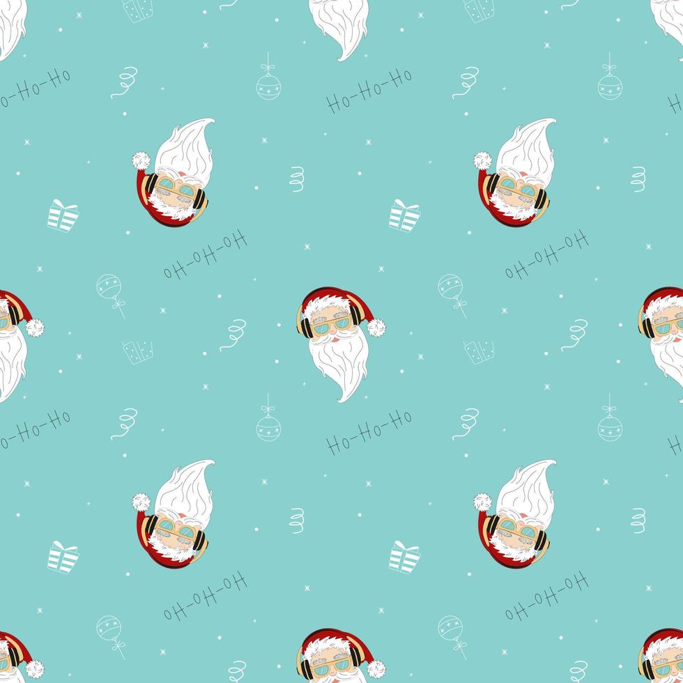 naadloos patroon met de kerstman claus vervelend bril en koptelefoon. vlak vector illustratie.