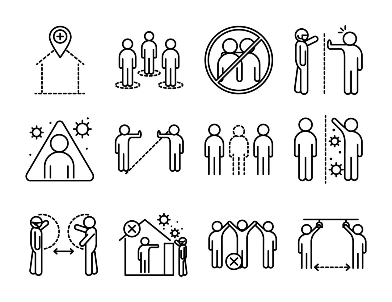 coronavirus en sociale afstand overzicht pictogram pictogramserie vector