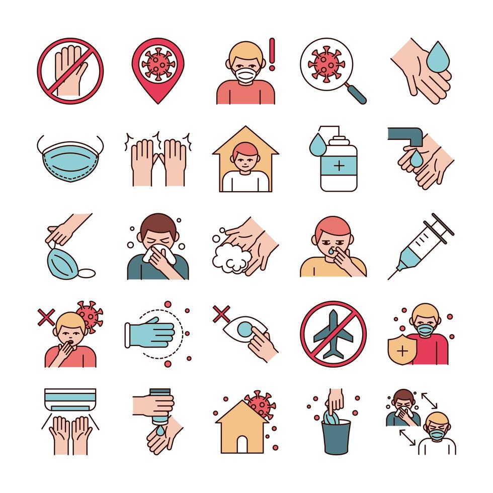 virale infectiepreventie lijn en vul pictogram icon pack vector