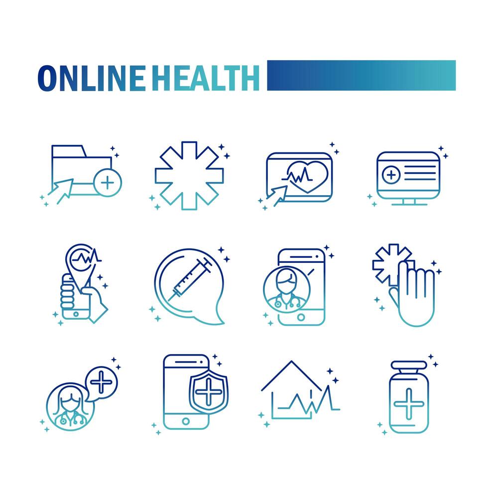 pictogram voor online gezondheid en medische hulp ingesteld op verloopstijl vector