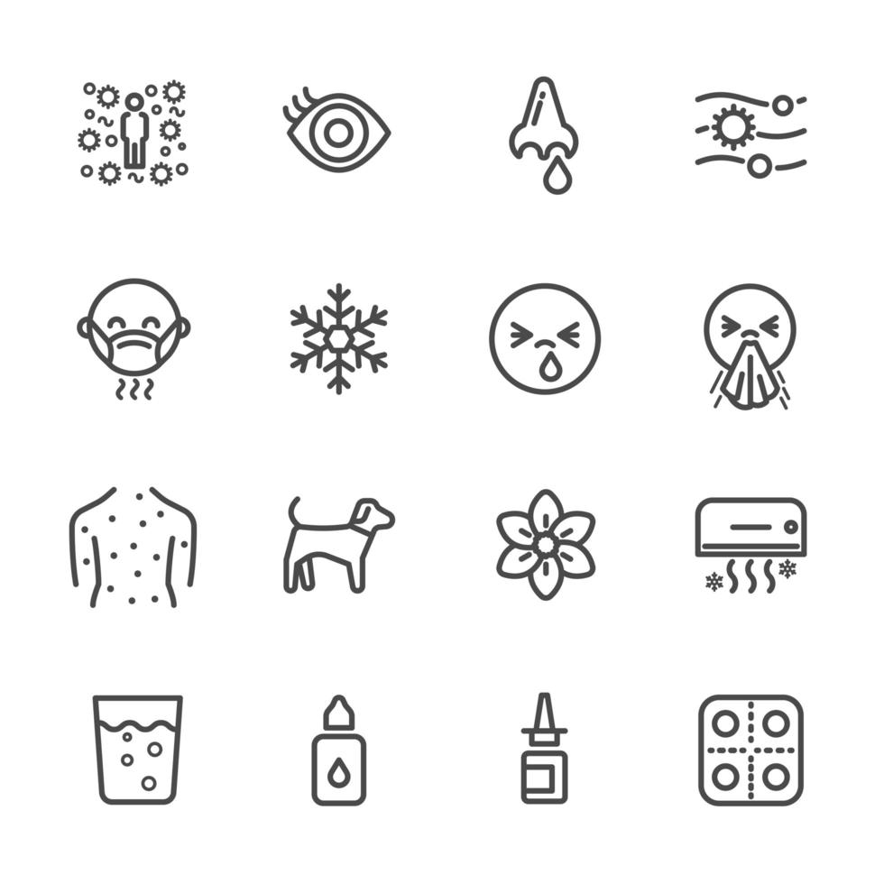 symptomen en oorzaken van allergie icon set vector