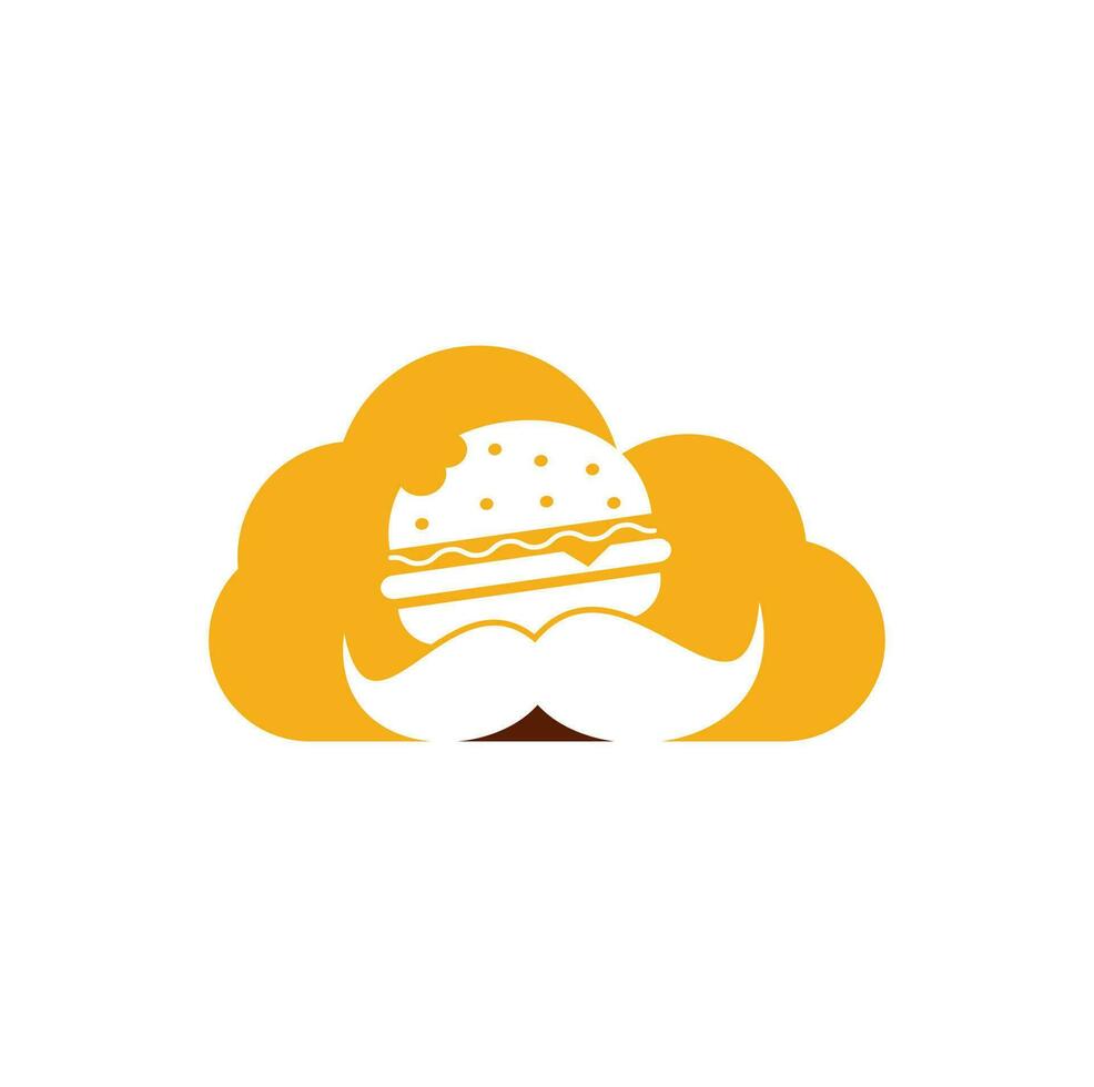 snor hamburger wolk vorm concept logo icoon vector. hamburger met snor icoon logo concept. vector