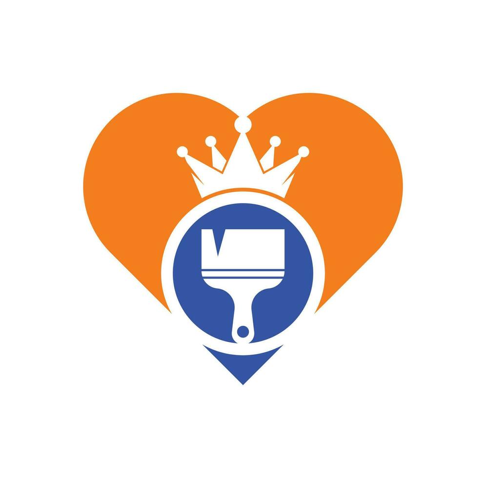koning verf en hart vorm concept vector logo ontwerp. kroon en verf borstel icoon.