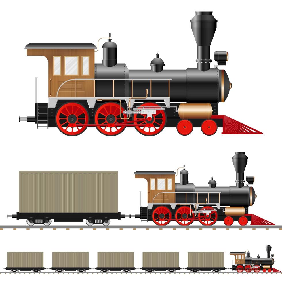 antieke stoomlocomotief en wagen geïsoleerd vector