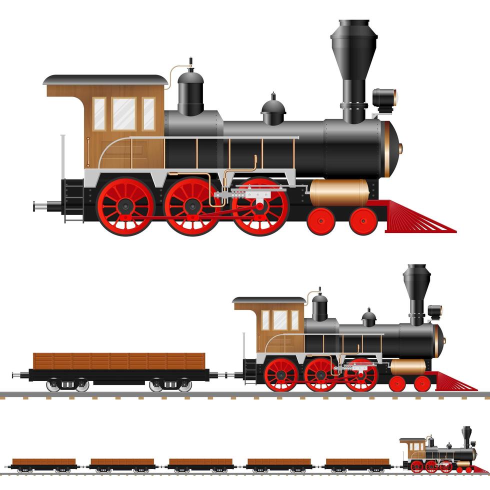 stoomlocomotief en wagons vector