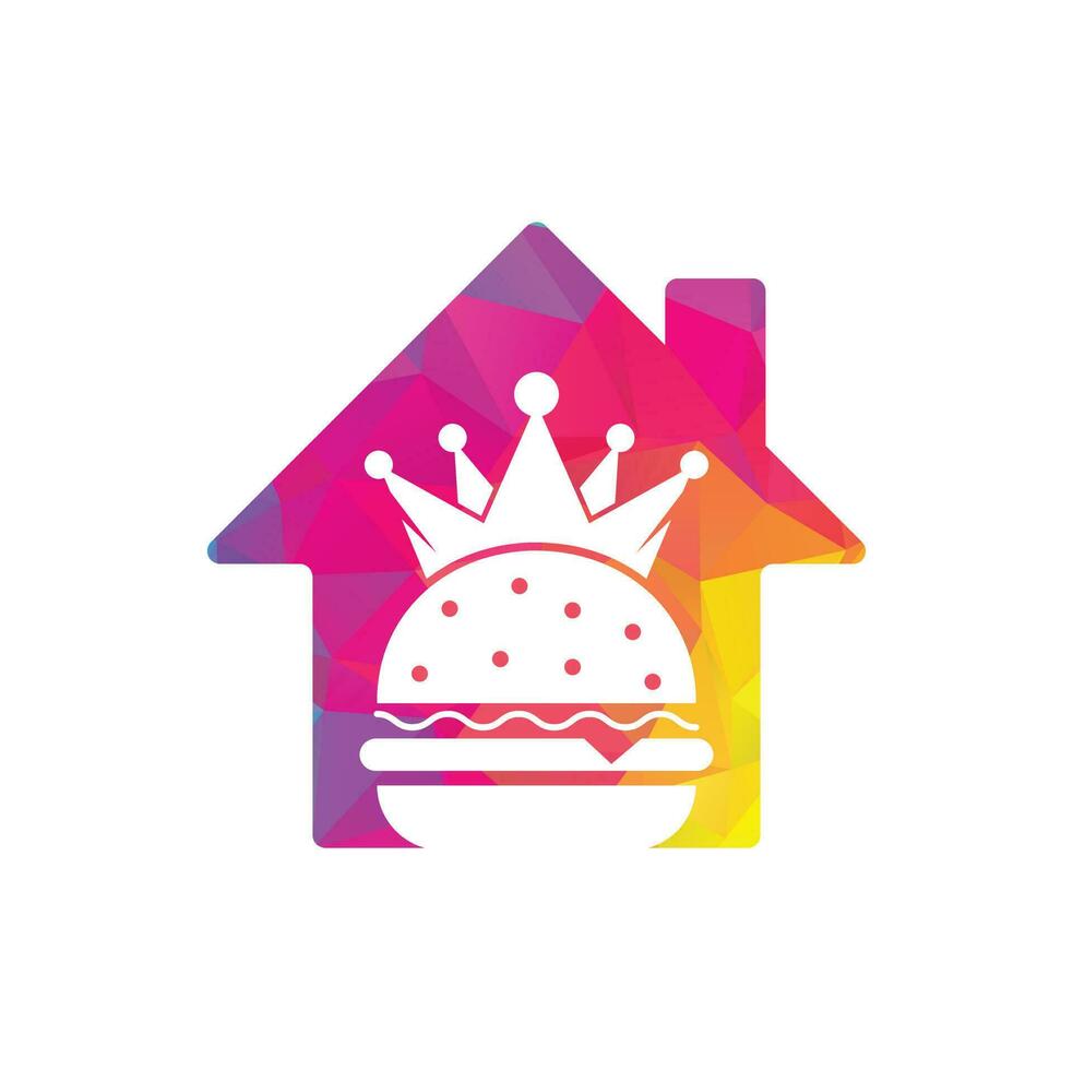 hamburger koning huis vorm concept vector logo ontwerp. hamburger met kroon icoon logo concept.