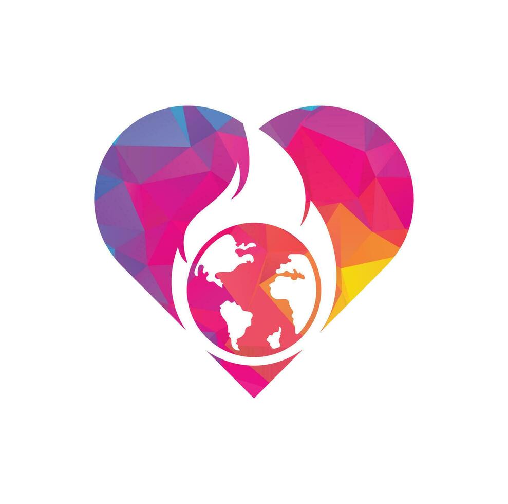brand planeet hart vorm concept vector logo ontwerp sjabloon. brand en aarde icoon ontwerp.