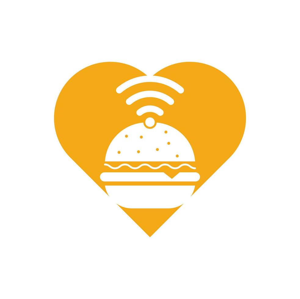 Wifi hamburger hart vorm logo ontwerp vector icoon. Hamburger en Wifi signaal symbool of icoon.