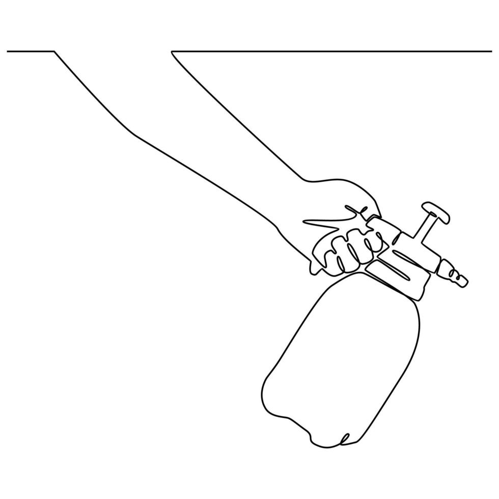 hand- Holding plaag verstuiven doorlopend lijn tekening vector