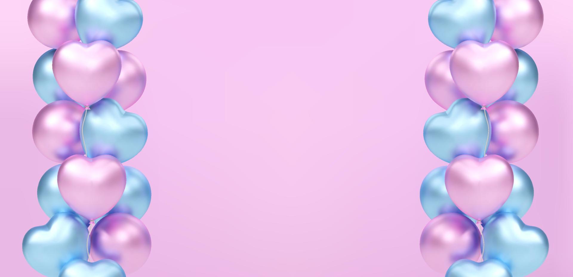 3d boeket, bundel van realistisch roze en blauw ballonnen vliegen. vector illustratie voor kaart, baby douche, geslacht onthullen partij uitnodiging, ontwerp, folder, poster, decor, banier, web, reclame