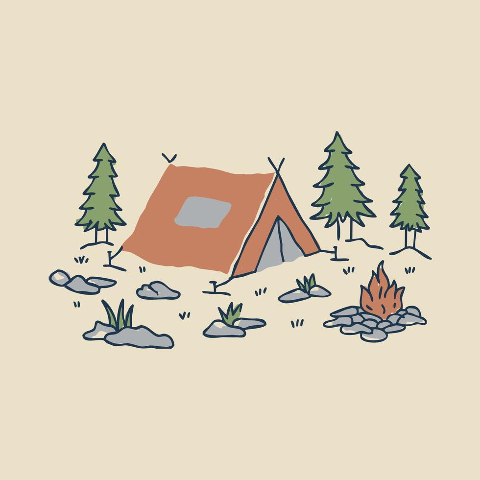 camping en vreugdevuur grafisch illustratie vector kunst t-shirt ontwerp