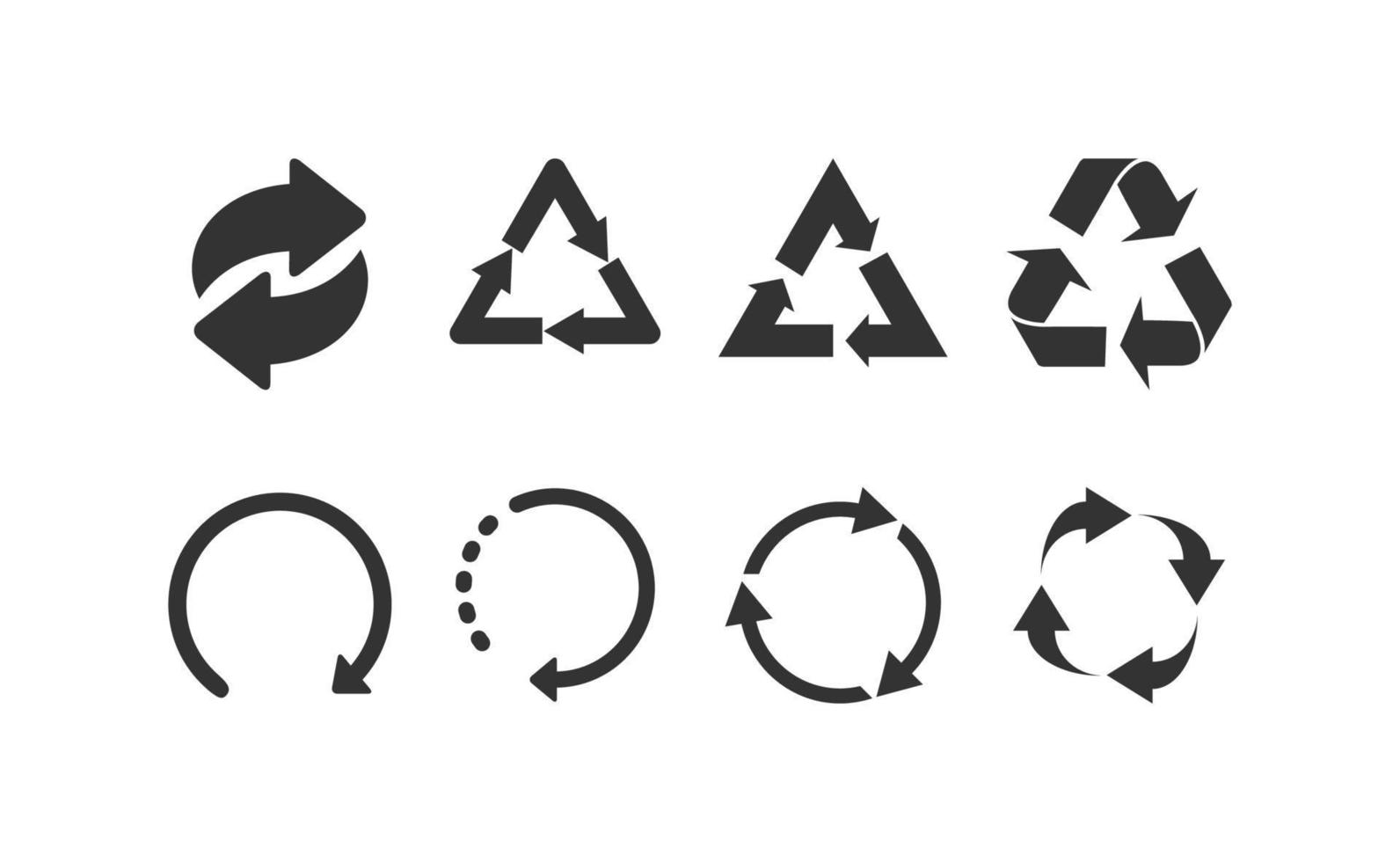 verzameling recycle zwart pictogrammen. recycle pictogrammen in een rij. eps10 vector