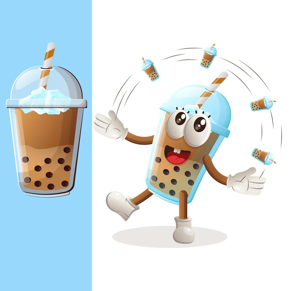 schattig bubbel thee mascotte vrije stijl met bubbel thee vector