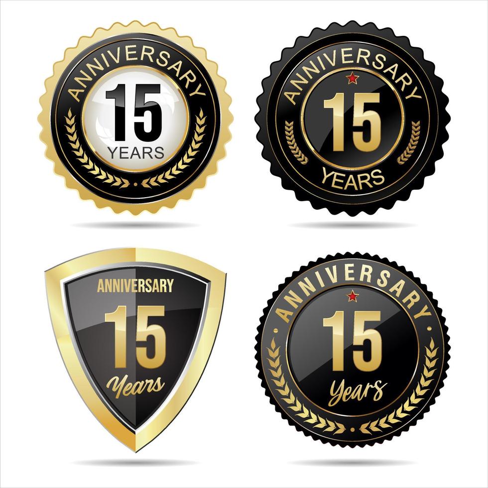 verzameling van verjaardag gouden badges en etiketten vector illustratie