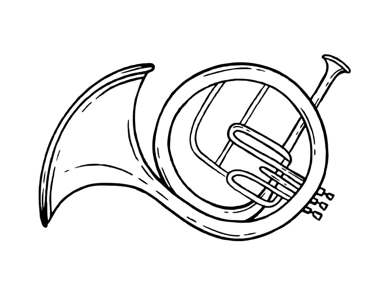 trompet is een musical instrument in de stijl van hand- getrokken. vector zwart en wit tekening illustratie