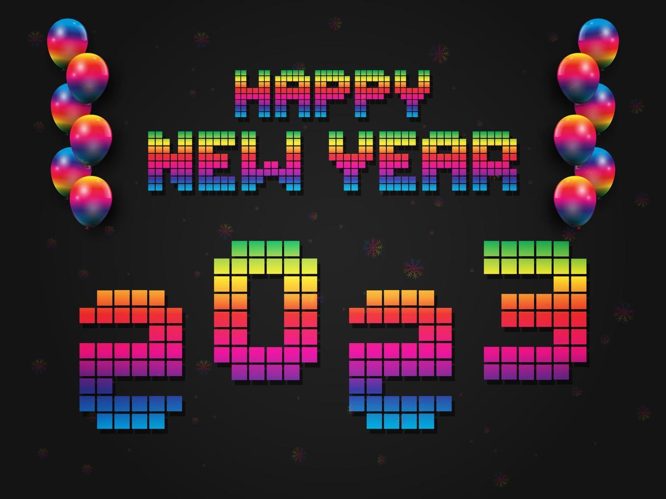 viering sjabloon, gelukkig nieuw jaar 2023, plaid decoratie en kleurrijk ballonnen vector