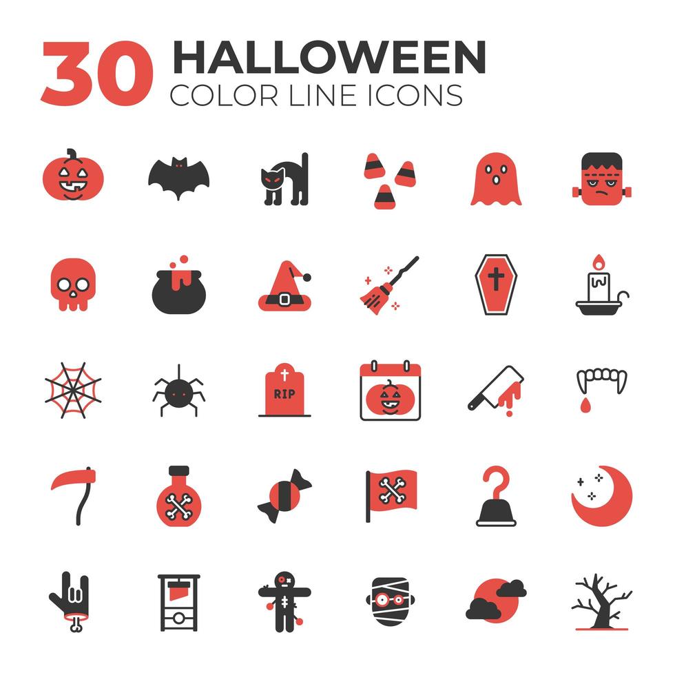 set van rode en zwarte halloween iconen vector